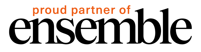Orange text reading “proud partner of ensemble” on a black background.